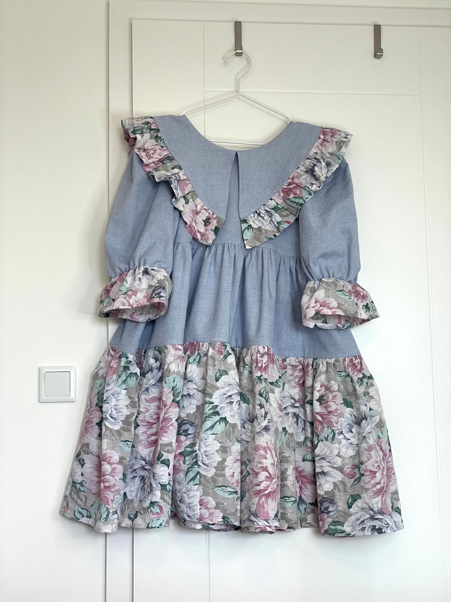 XS-S (M) blue+flowers spacious dress