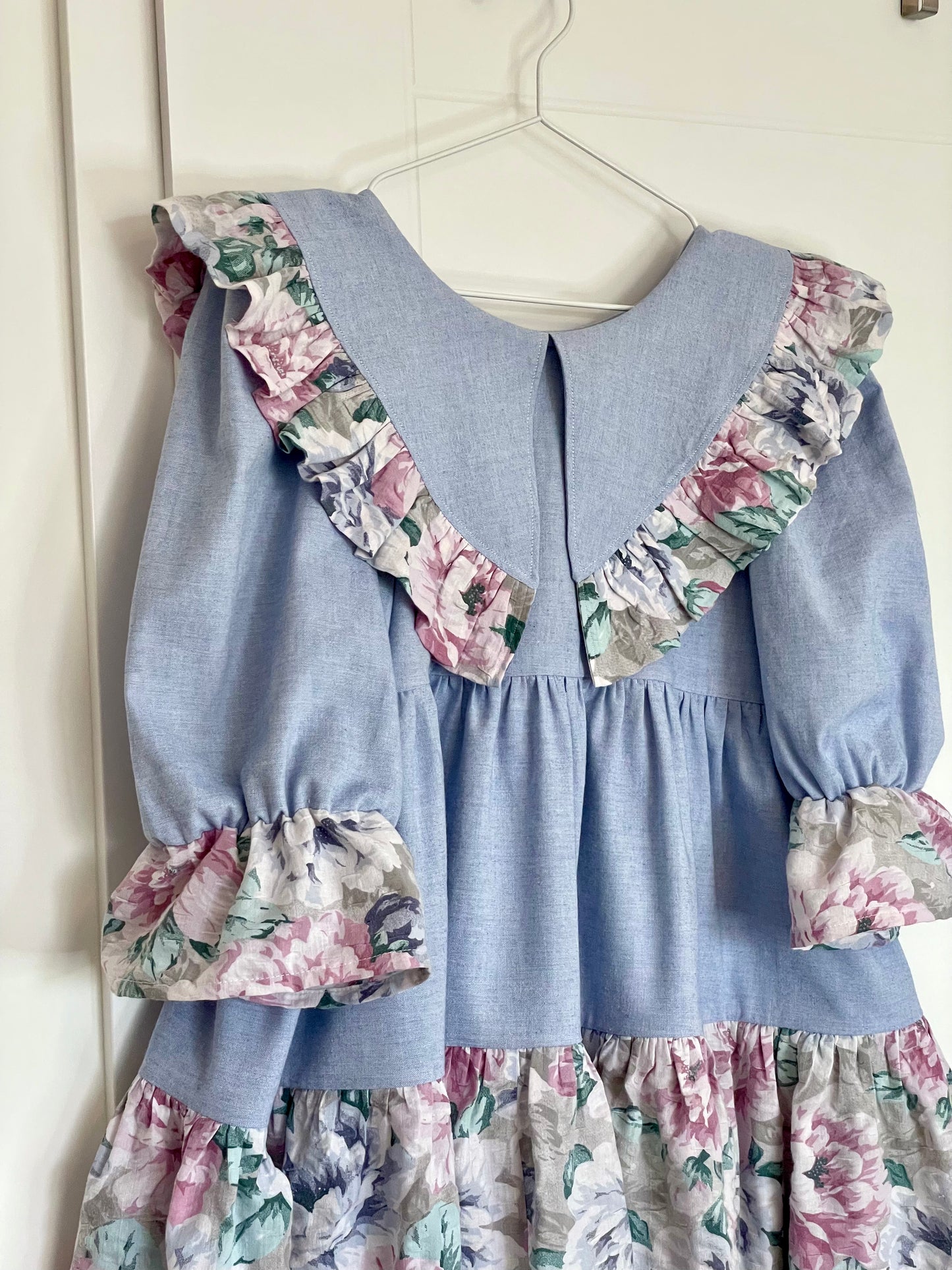 XS-S (M) blue+flowers spacious dress