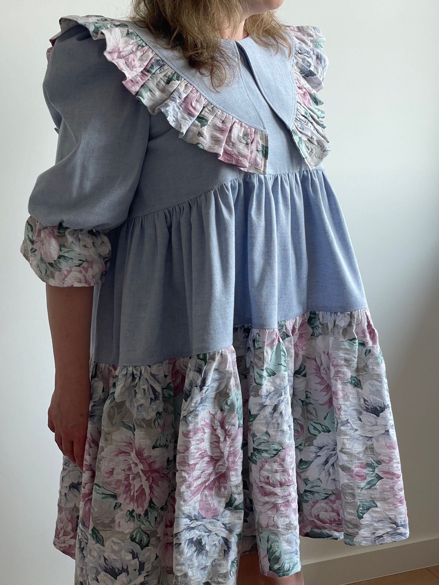 XS-S (M) blue+flowers spacious dress